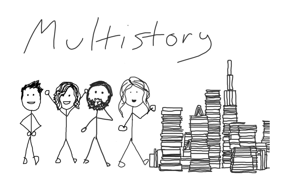 Multistory logo with stick figures